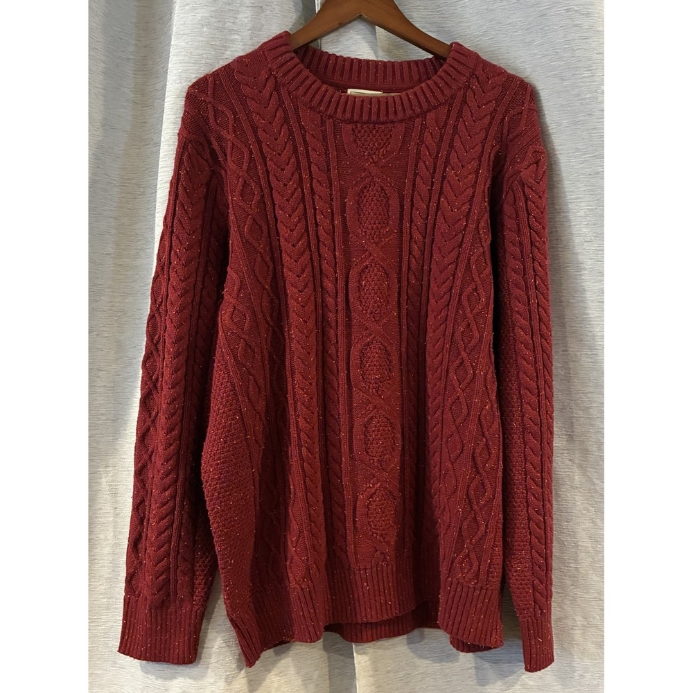 LL Bean Mens XXL Heritage Soft Cotton Fisherman Sweater Red Cable Knit Pullover